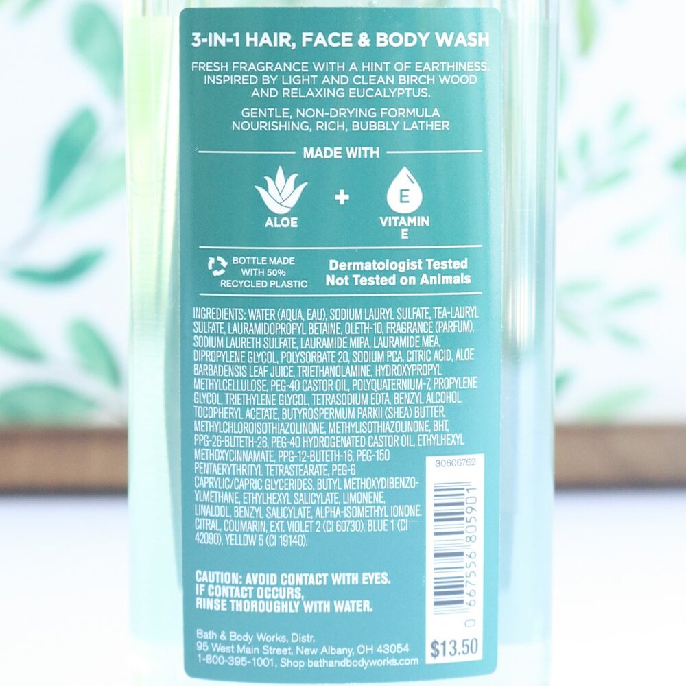 BBW | Birch & Eucalyptus 3 in 1 Hair Face & Body Wash Men’s Shampoo NWT | 10 oz - Picture 5 of 8